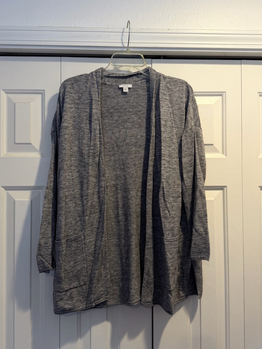 Pure Jill J. Jill Women's Heathered Grey Open-Front Draped Cardigan Sweater